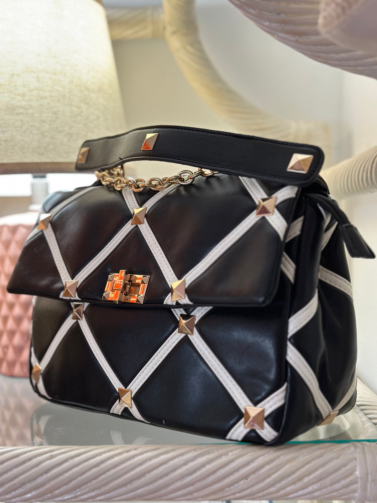 Black, White, & Gold Stud Purse
