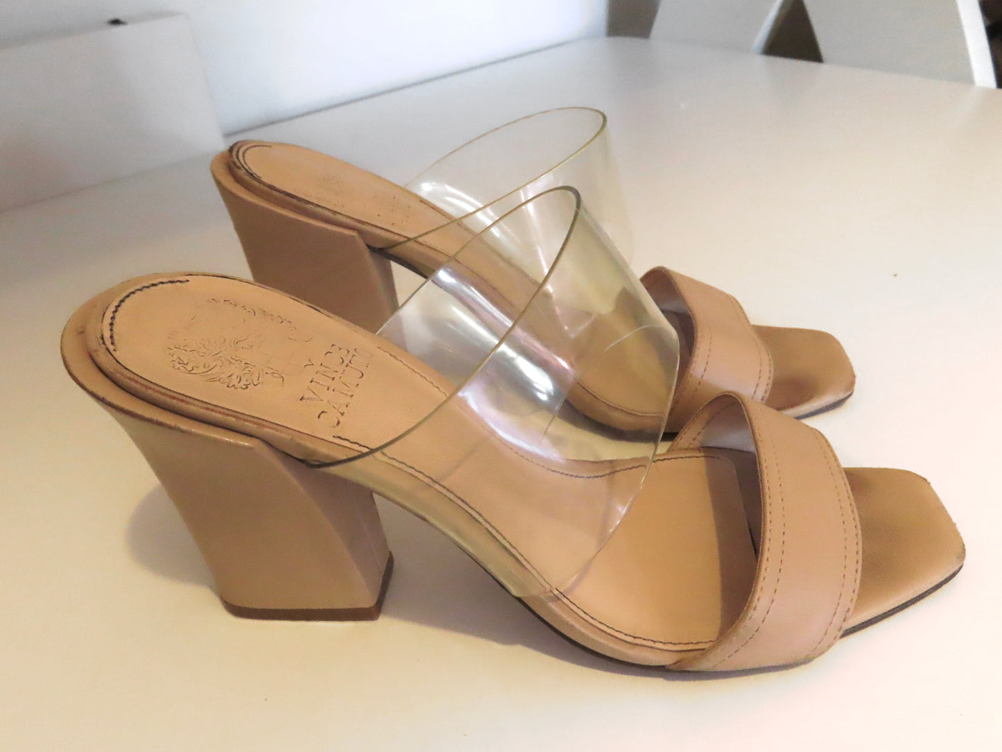 Vince Camuto | Tan & Clear Block Heel