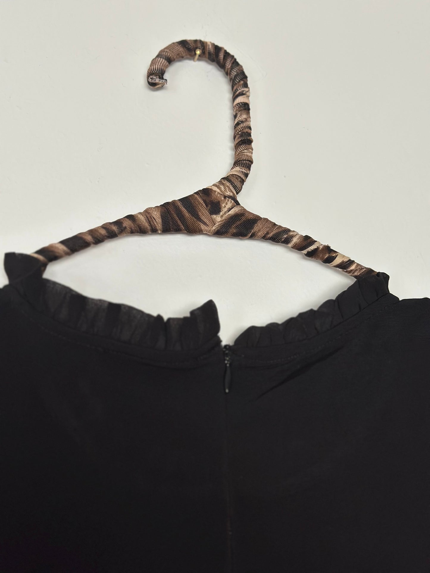 TAHARI | Black Chiffon Sheered Sleeve Ruffle Neck Blouse