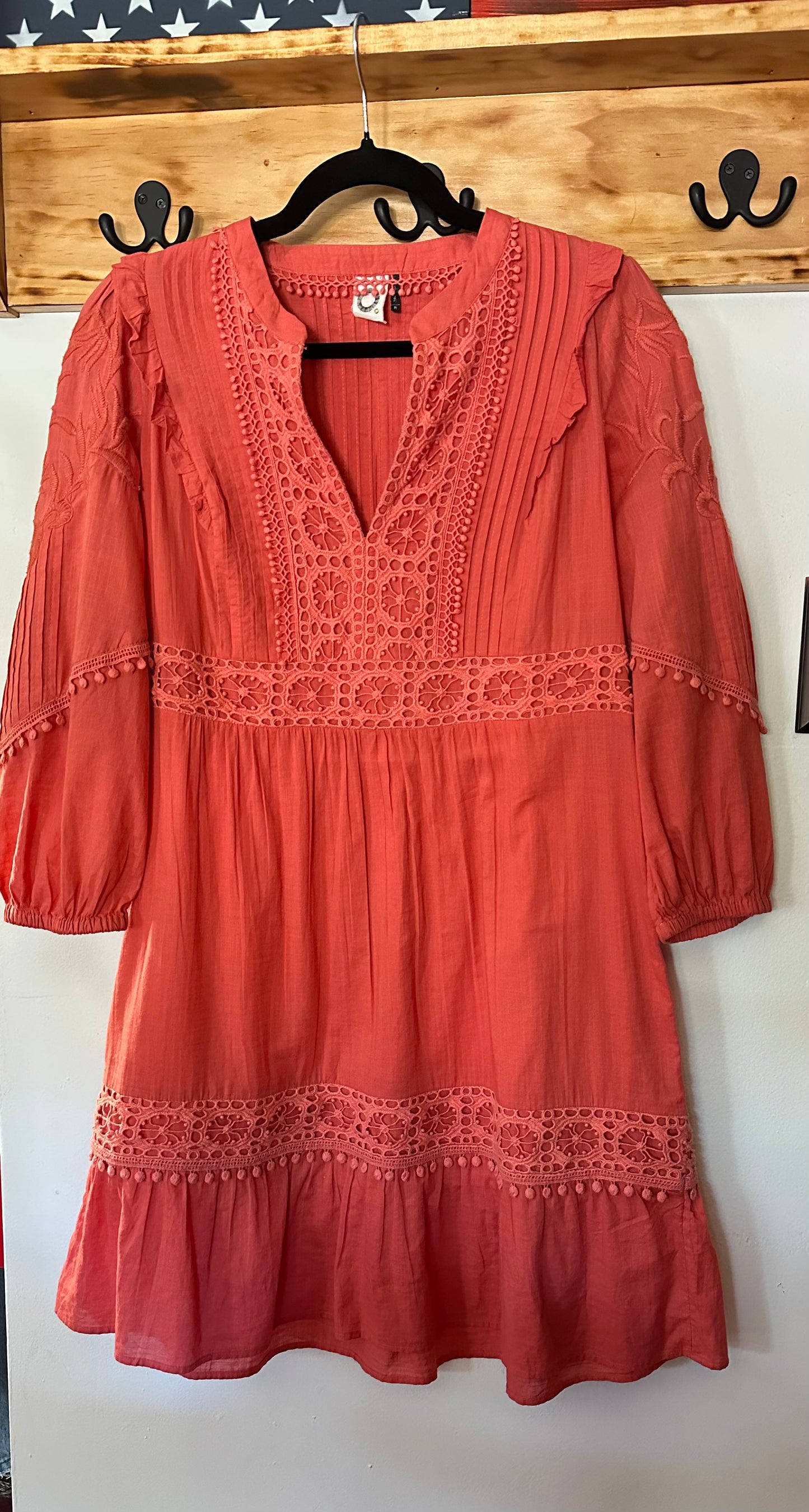Akemi + Kin | Orange Floral Embroidered Dress, M