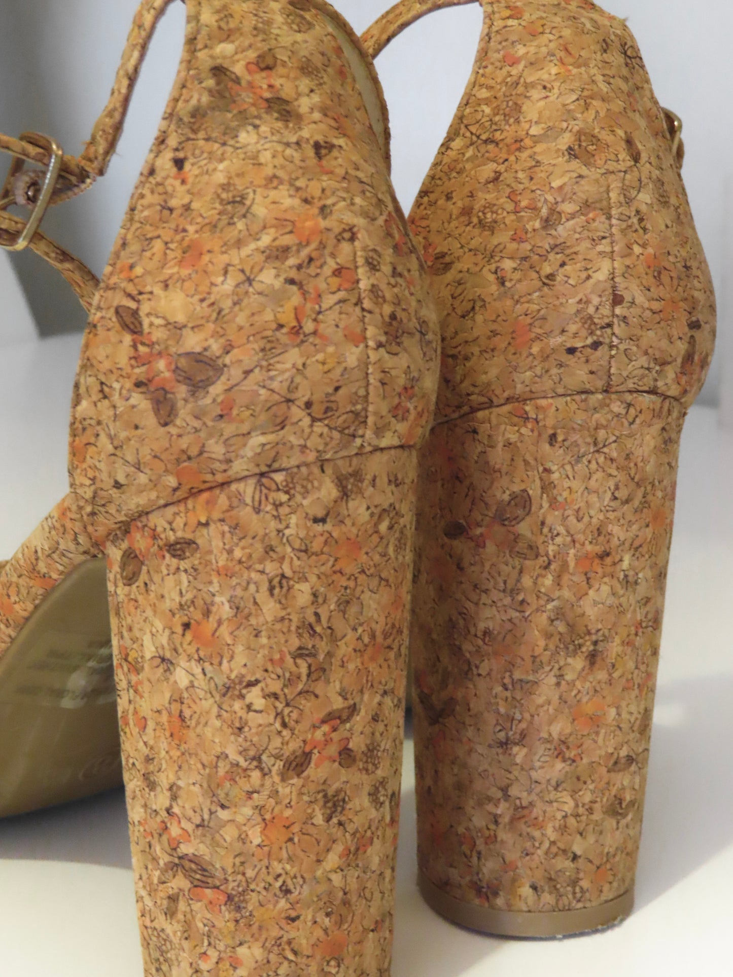 LuLus | Taylor Tan Floral Cork Ankle Strap Heels