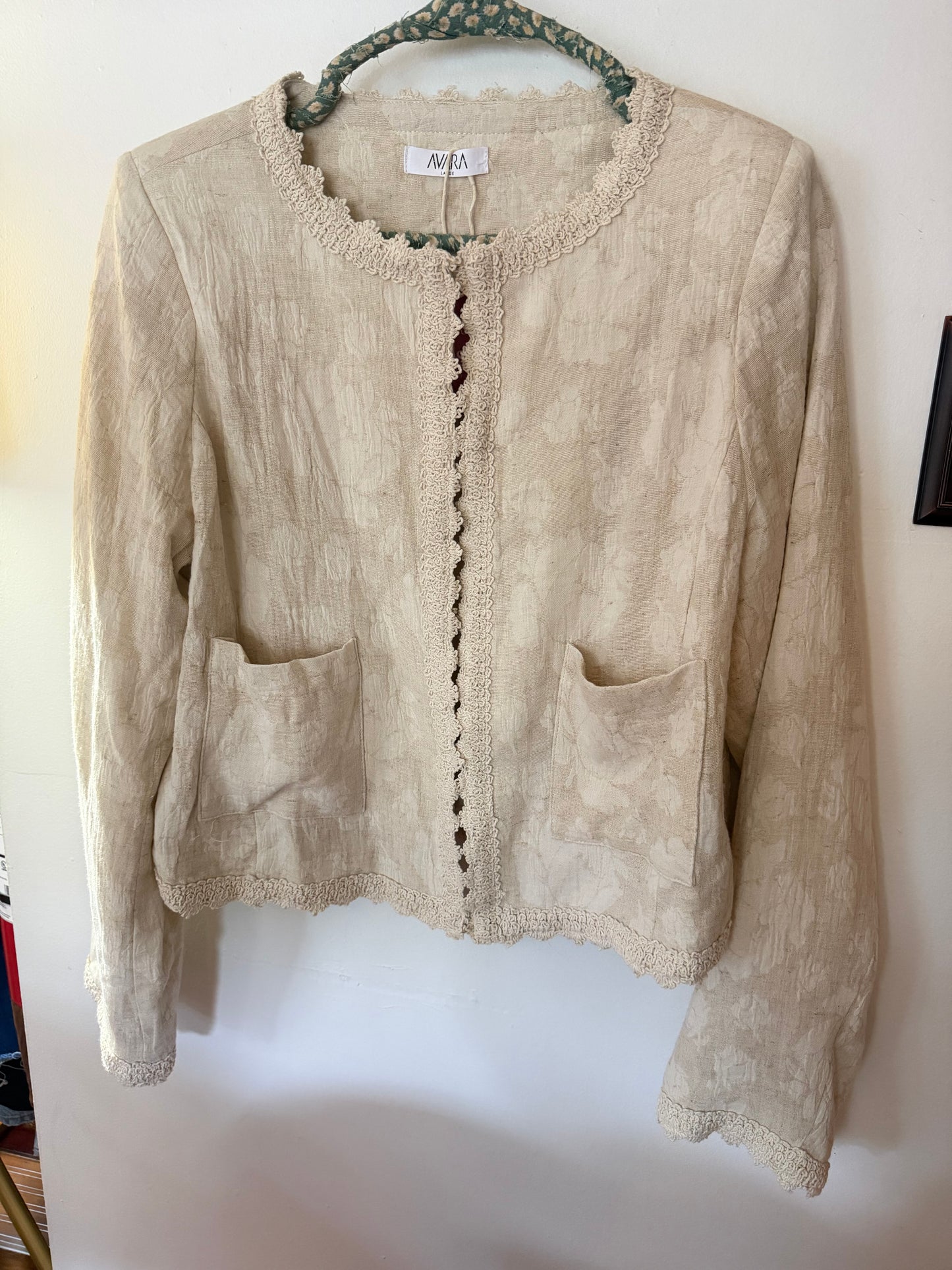 AVARA | Tan Linen Cotton Blend Jacket, L