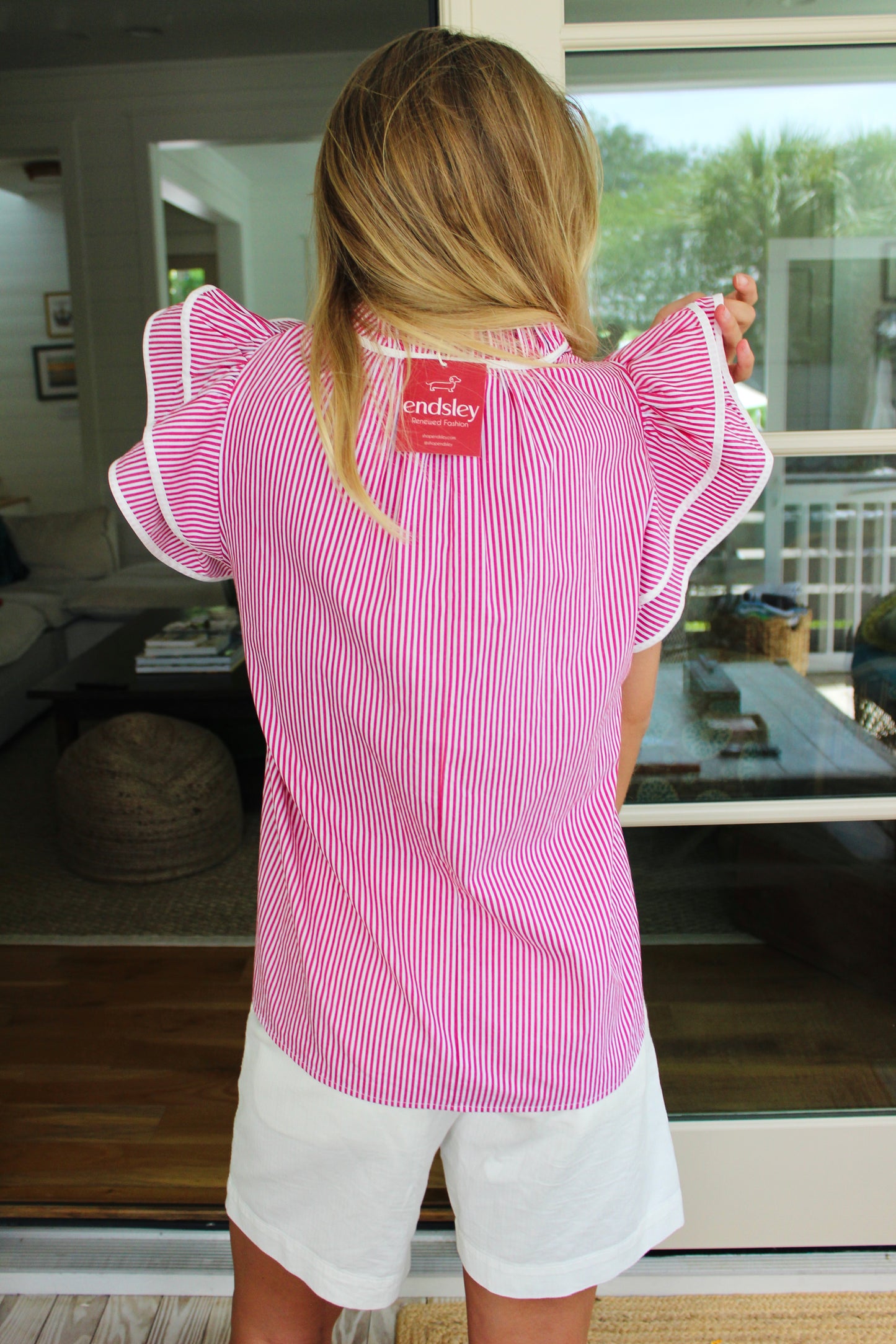 Entro | Red Striped Tie Blouse, M