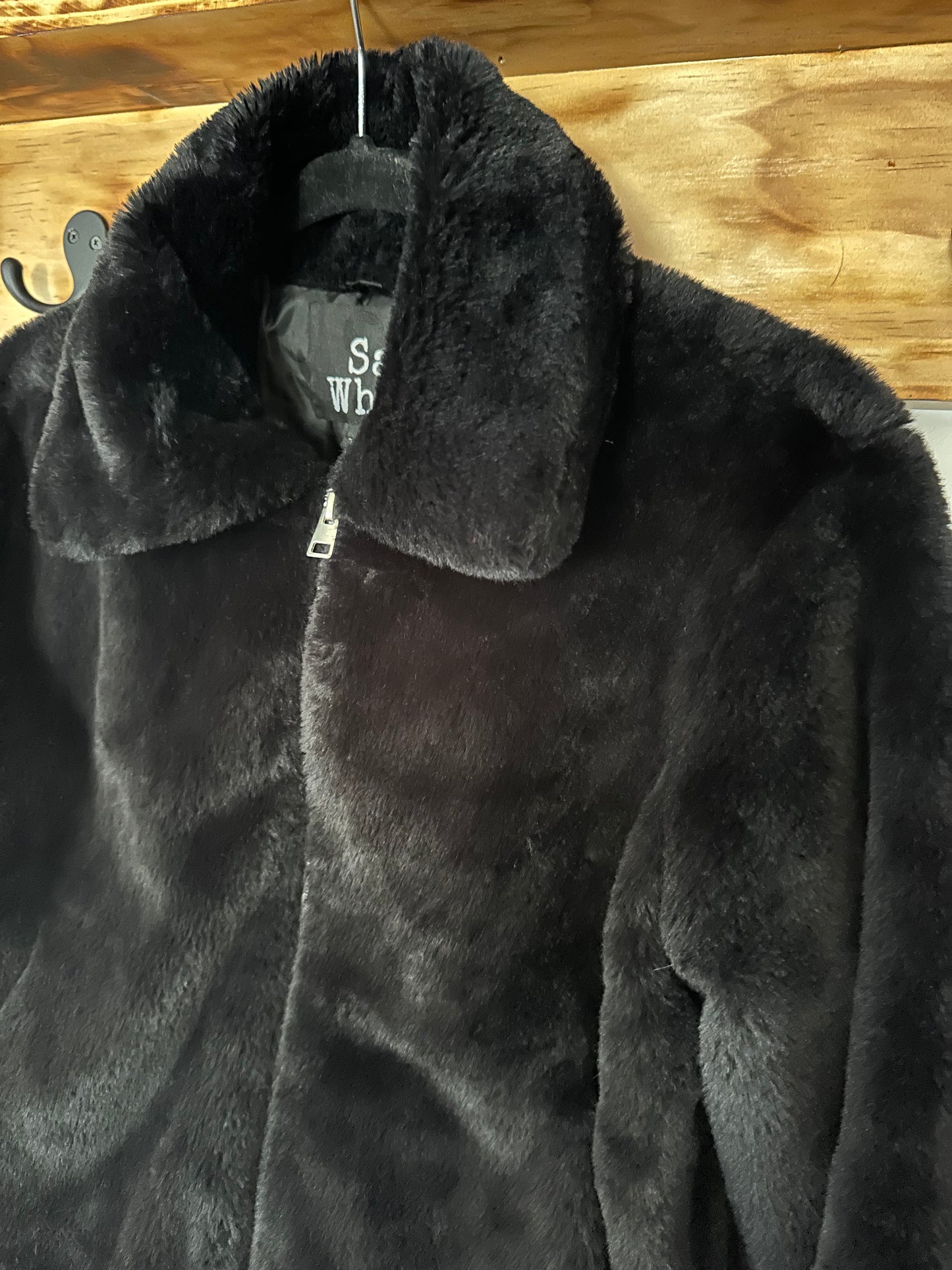 Say What | Fuzzy Black Zip Up Jacket, M
