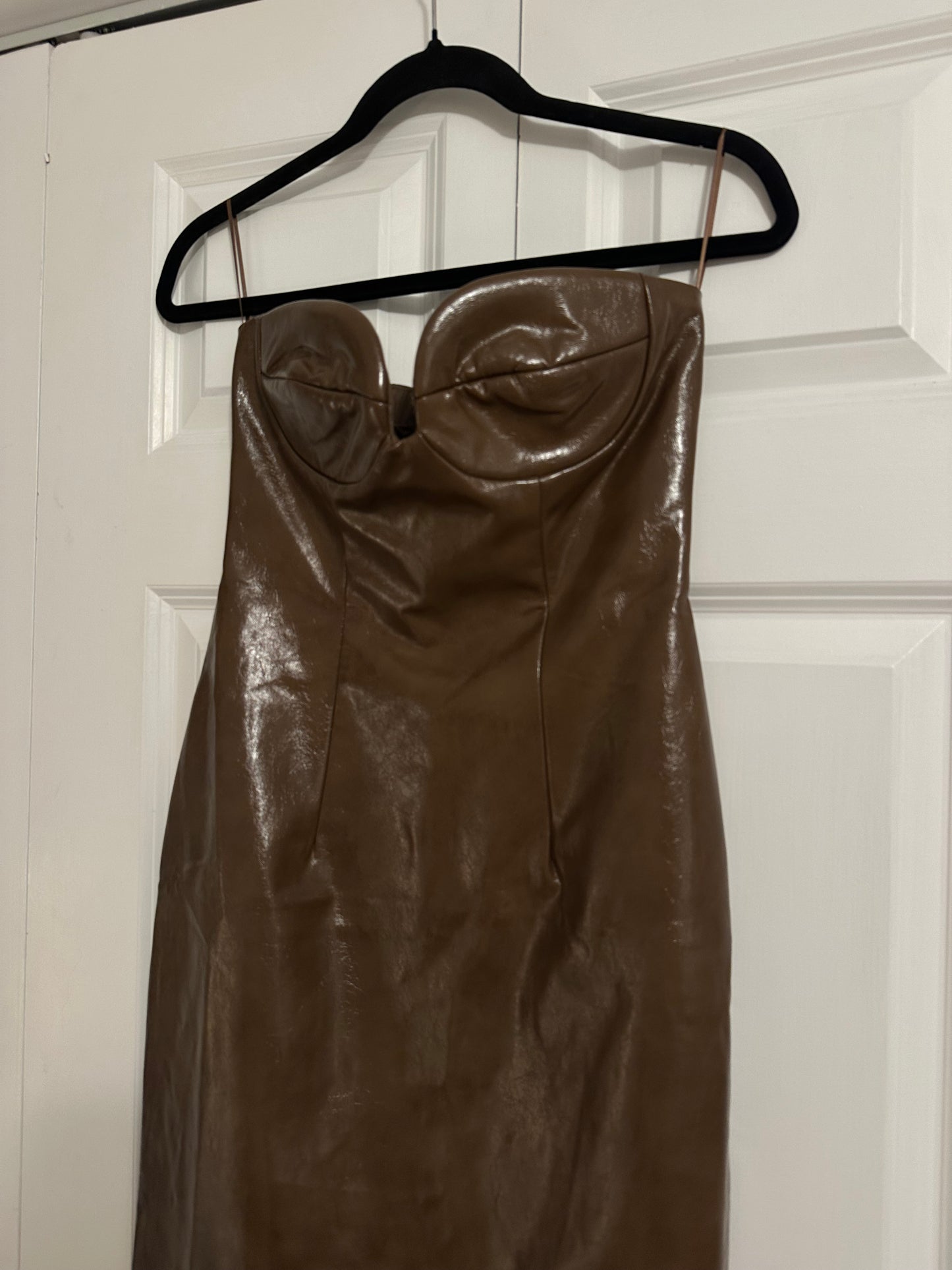Mare Mare | Faux-Leather Strapless Slim Midi Dress