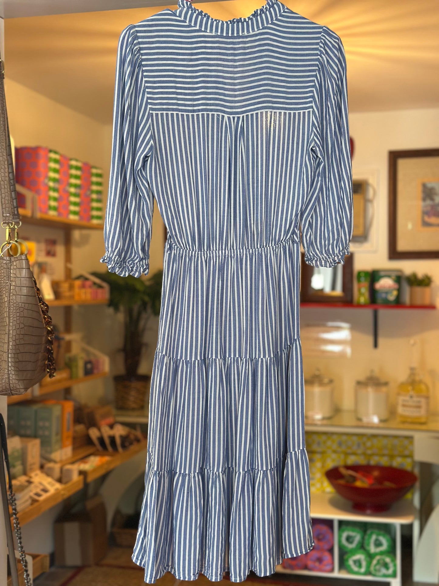 Monteau | Blue & White Striped Linen Blend Midi