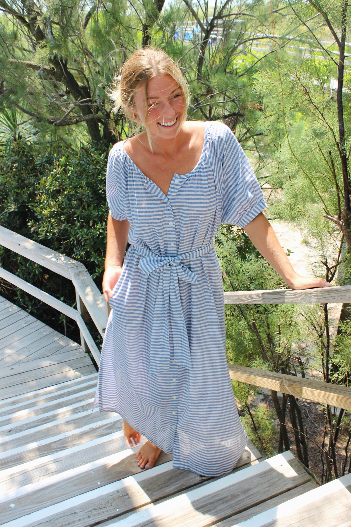 Darling | Striped Linen Tie Belt Dress, S