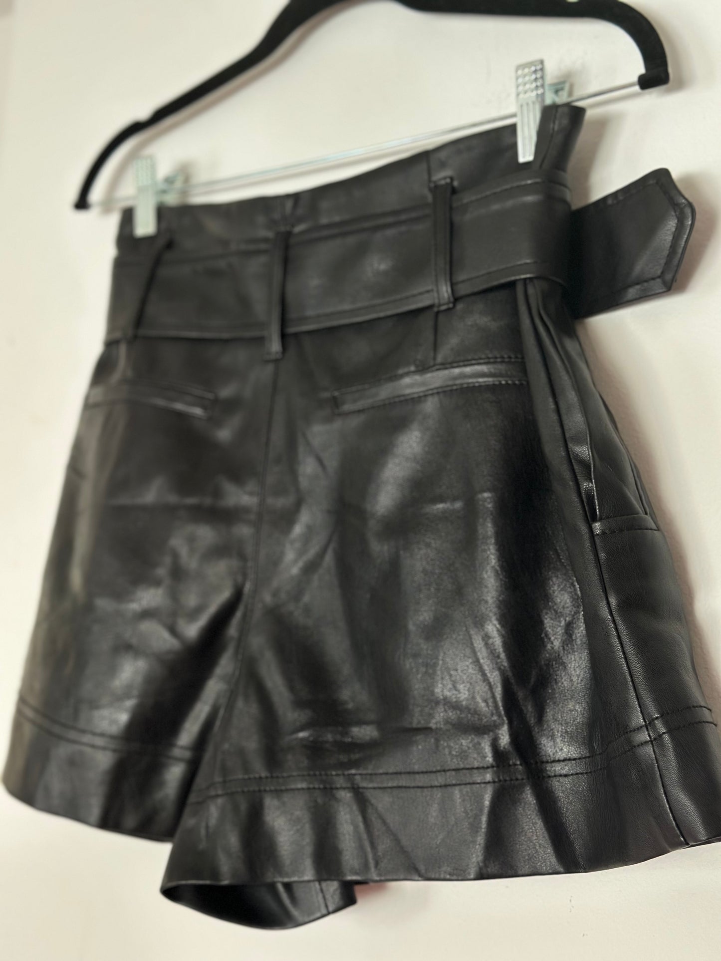 Zara | High Waisted Belted Faux Leather Shorts