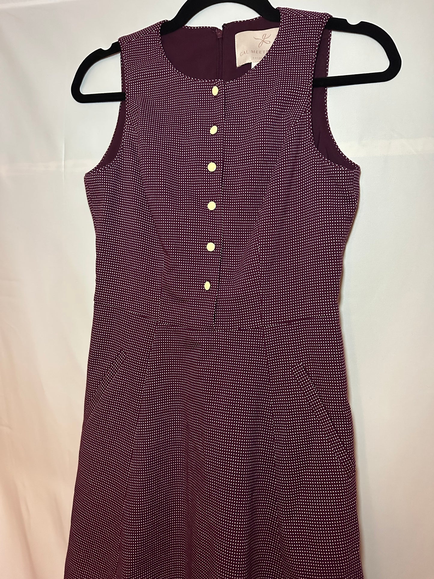 Gal Meets Glam Sleeveless Plum Polka Dot Dress, 0