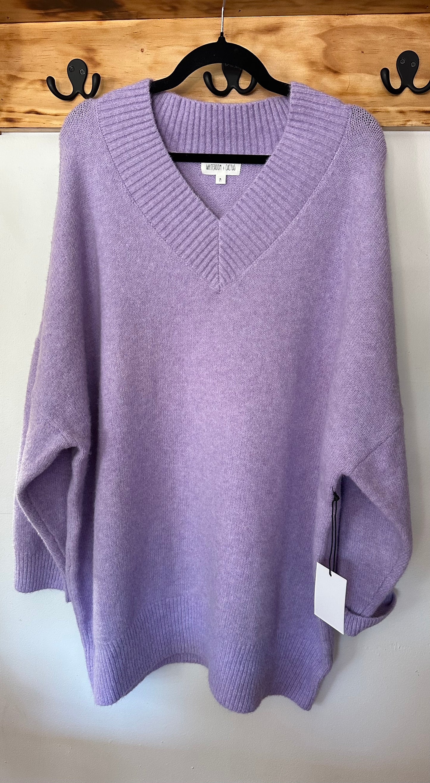 Whiteroom + Cactus Oversized V-Neck Fuzzy Knitdown Sweater, M