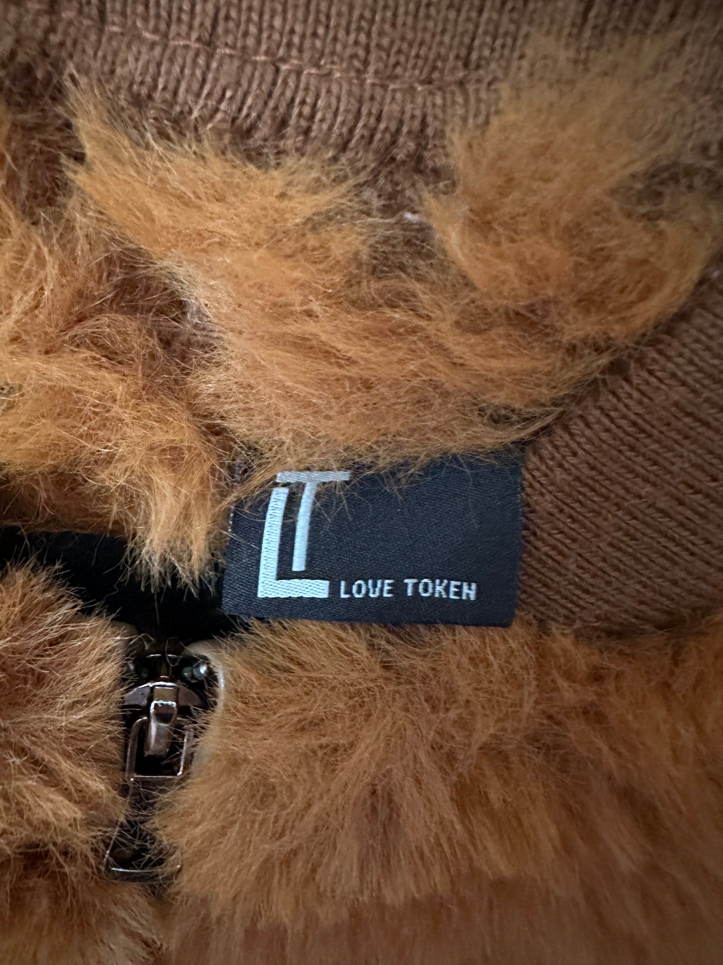Love Token  | Dark Orange Fuzzy Zip Up Jacket, M