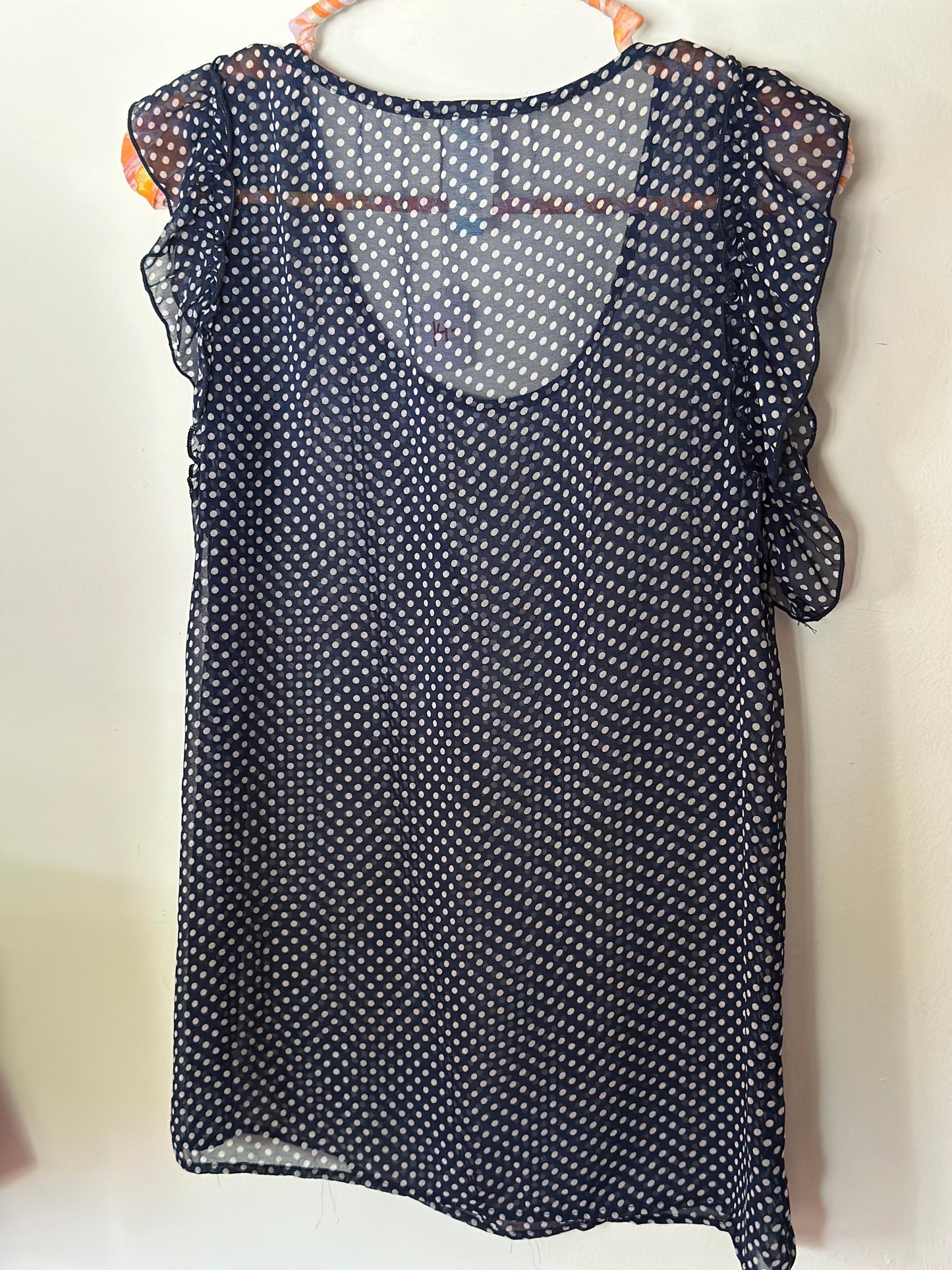 Polka Dot Sheer Ruffle Sleeve Tank