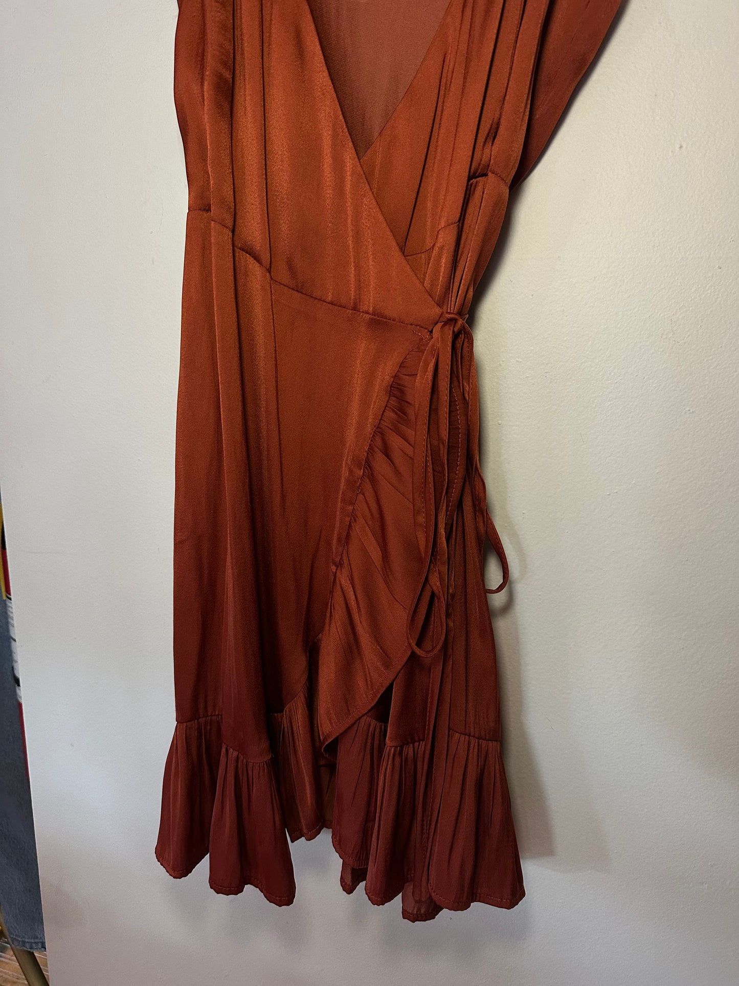 Free People | Dark Orange Silk Wrap Dress