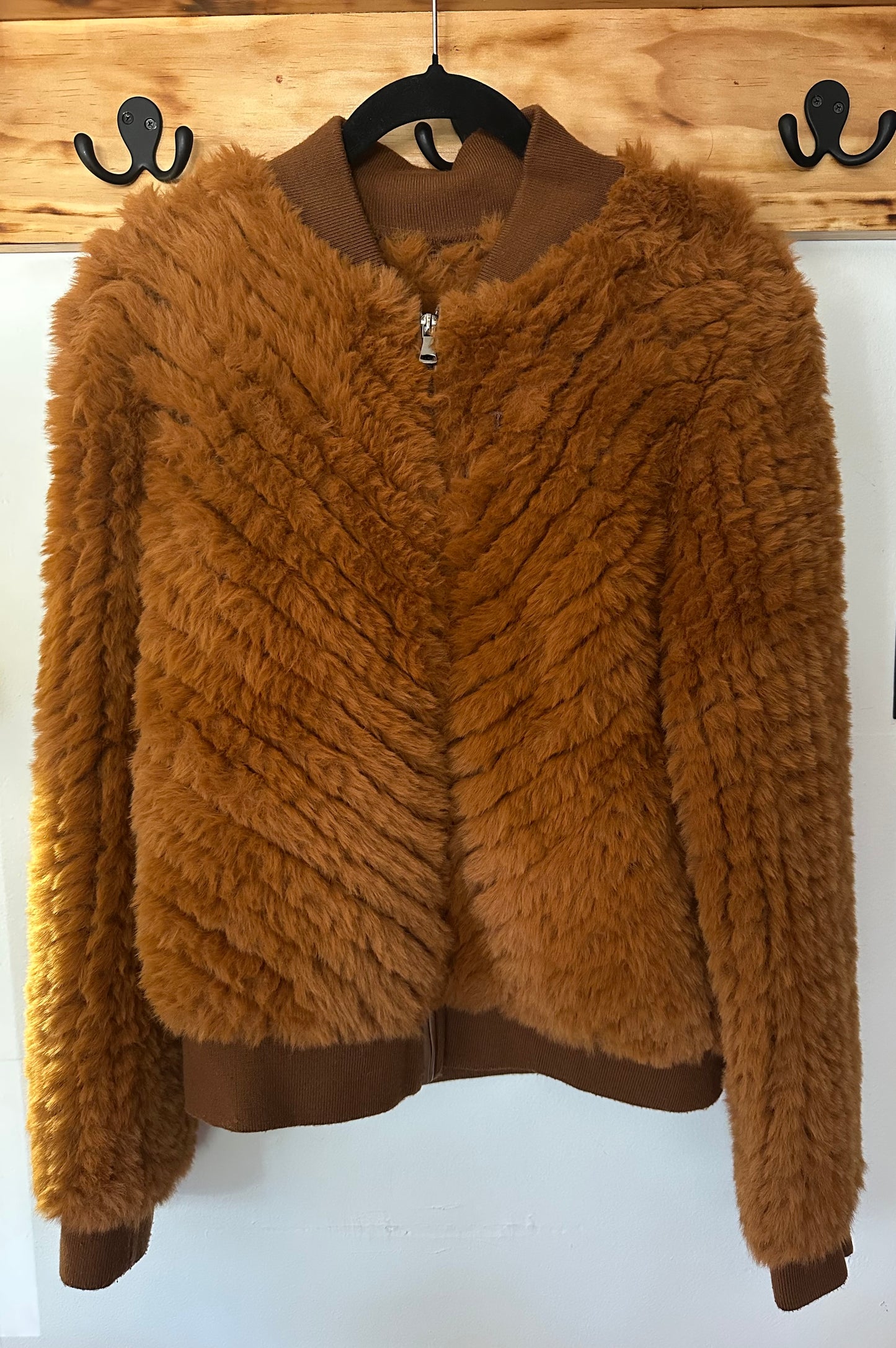Love Token  | Dark Orange Fuzzy Zip Up Jacket, M