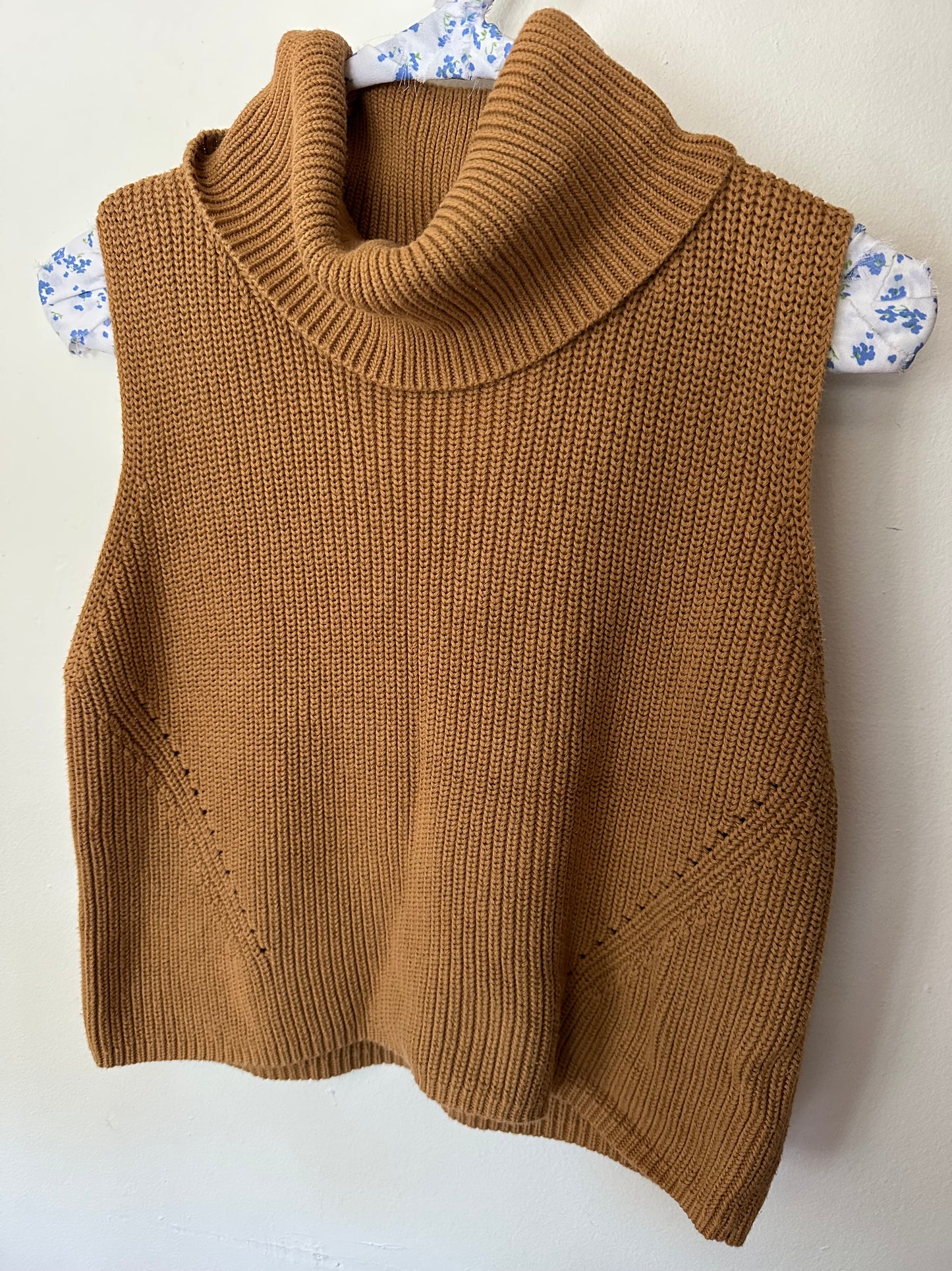 French Connection | Light Brown Sleeveless 100% Cotton Turtleneck Sweater, M