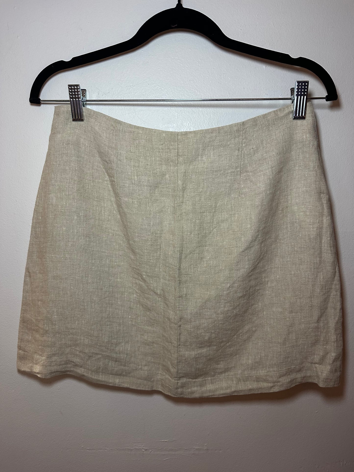Mango | 100% Linen Tan Button Skirt, XS