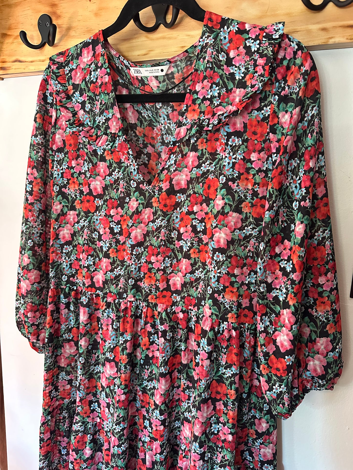 Zara | Semi-Sheer Maxi Floral Dress, S