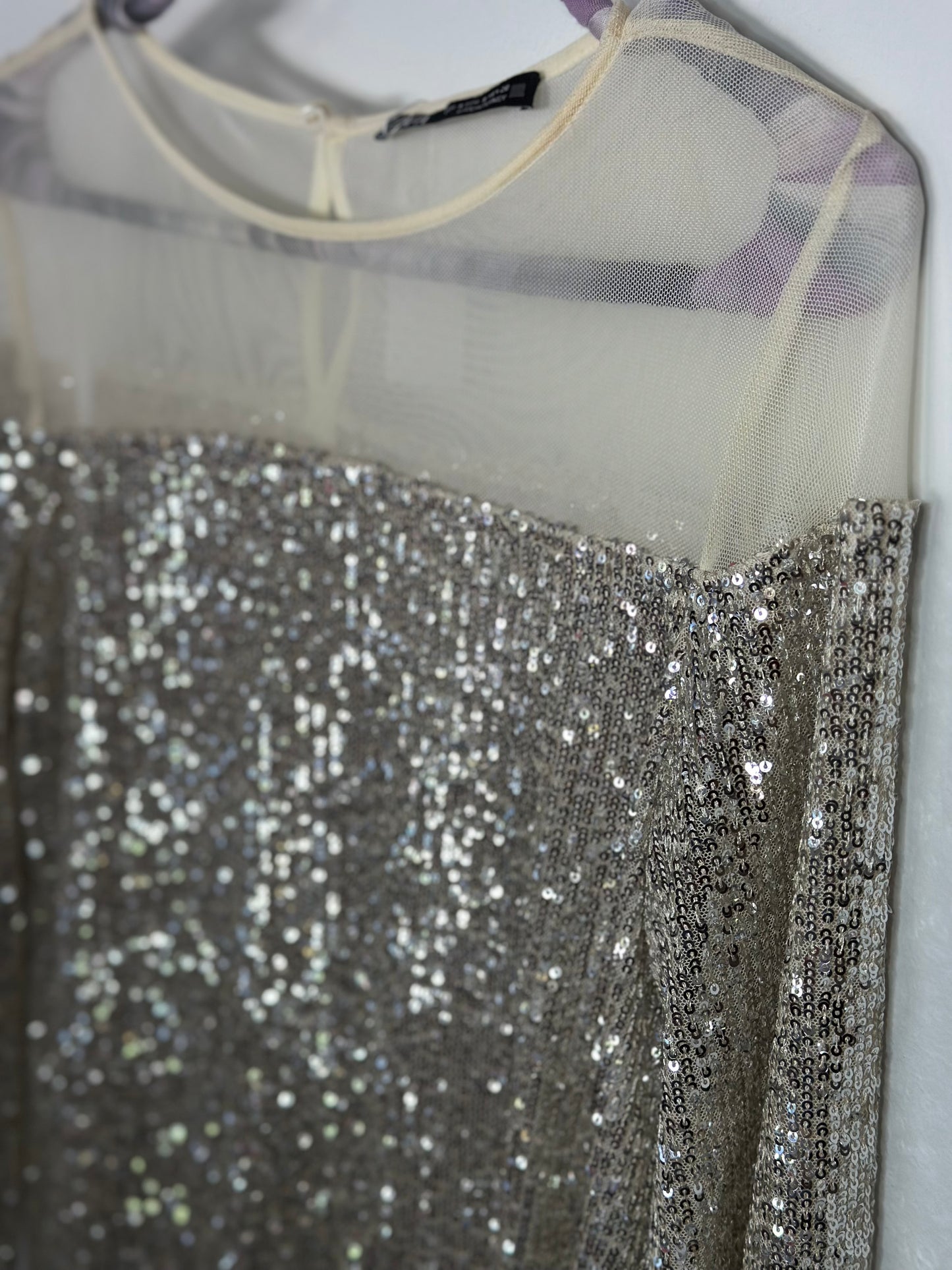 ZARA | Long Sleeve Sequin & Mesh Top