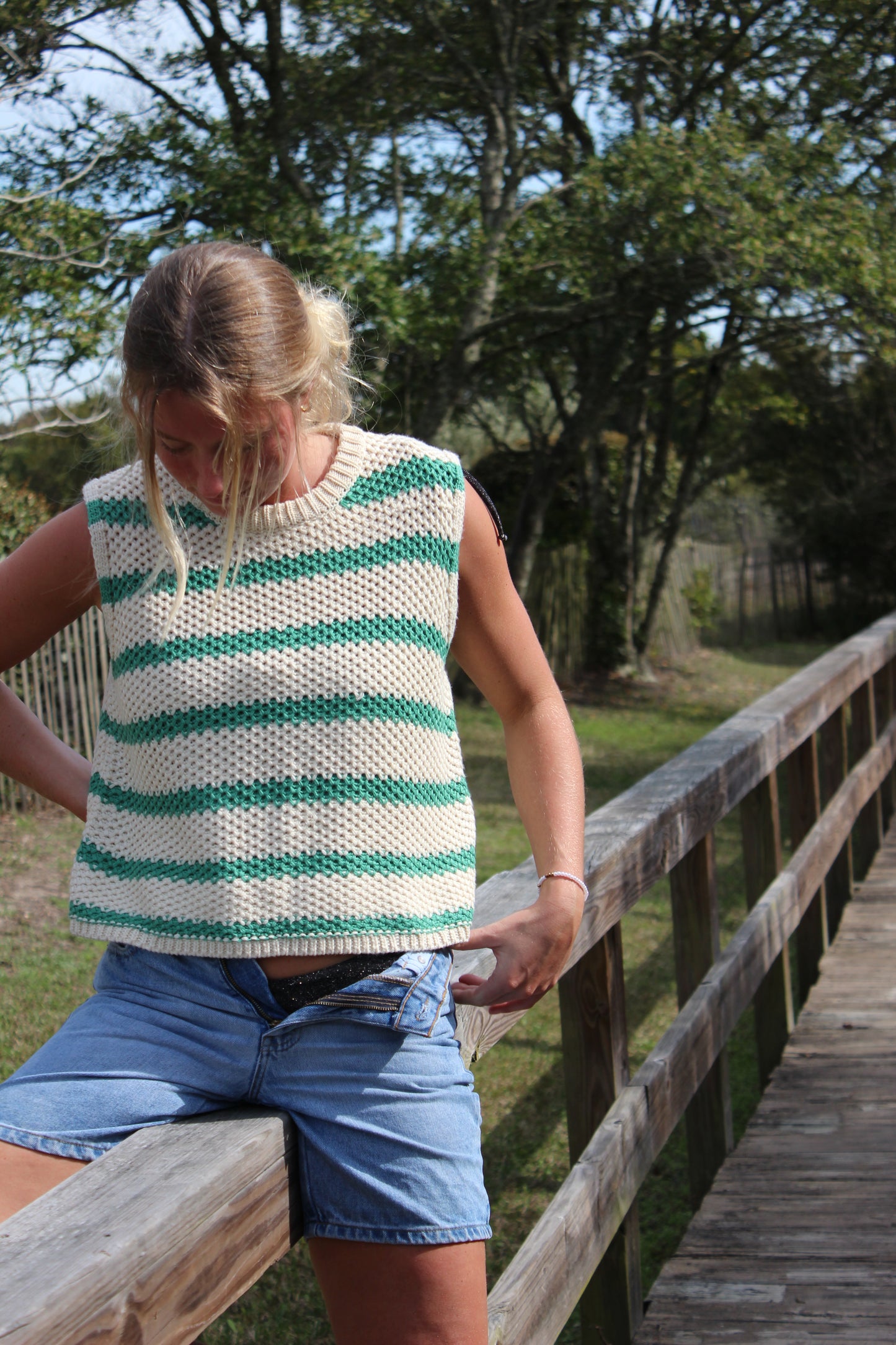 La miel | Striped Short Sleeve Knit Sweater, M