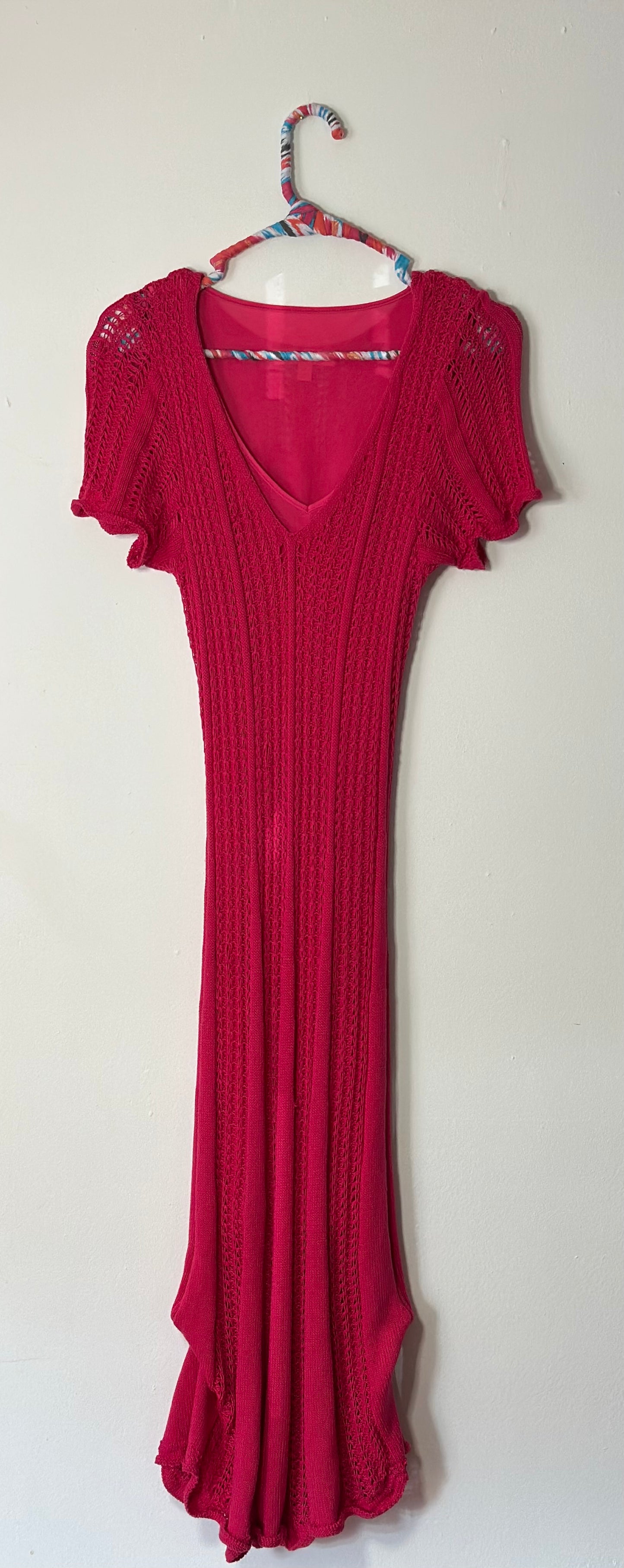 Pink Knit/Crochet Midi Dress