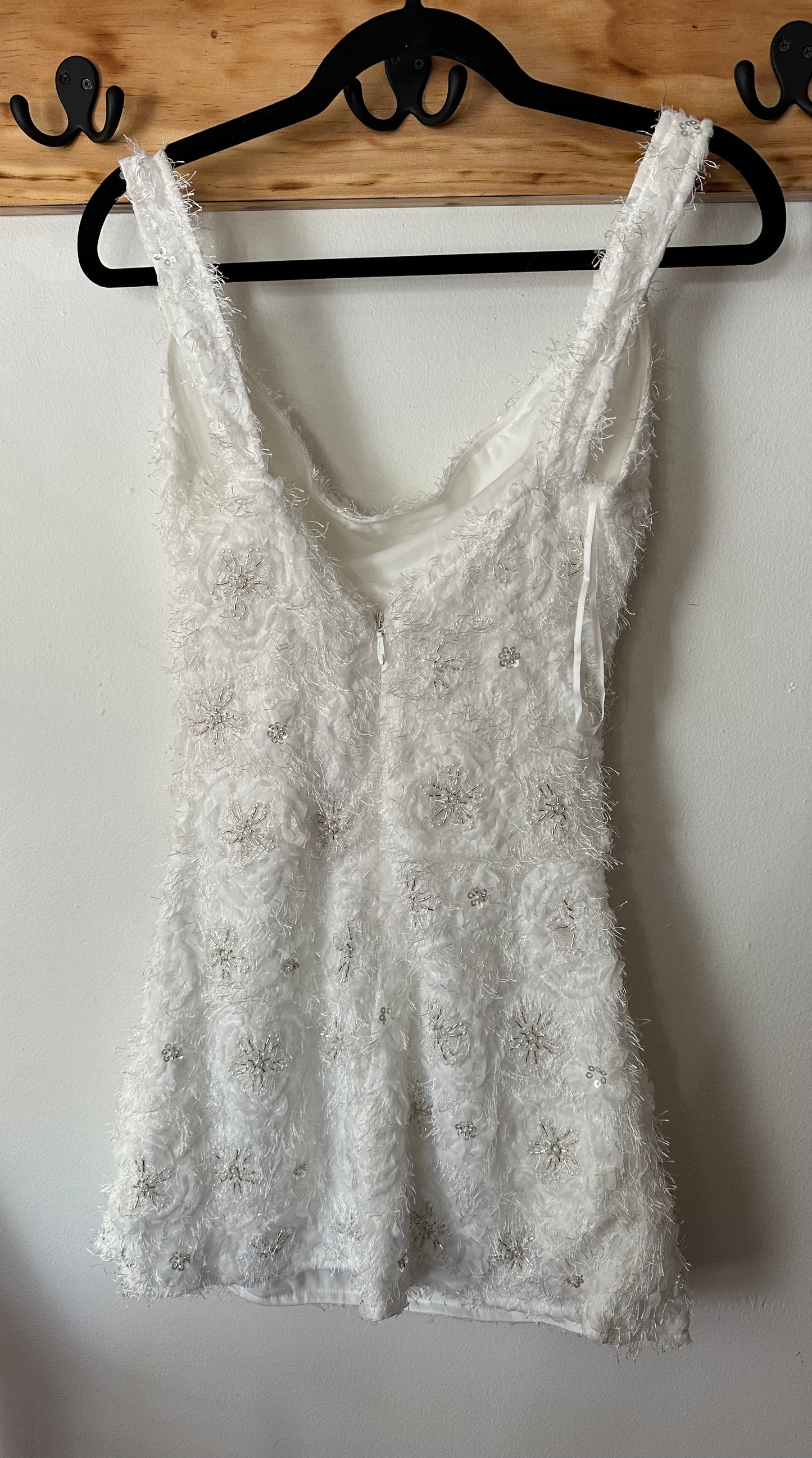 PrettyLittleThing | White Sequin Embroidered Cowl Neck Dress, 4
