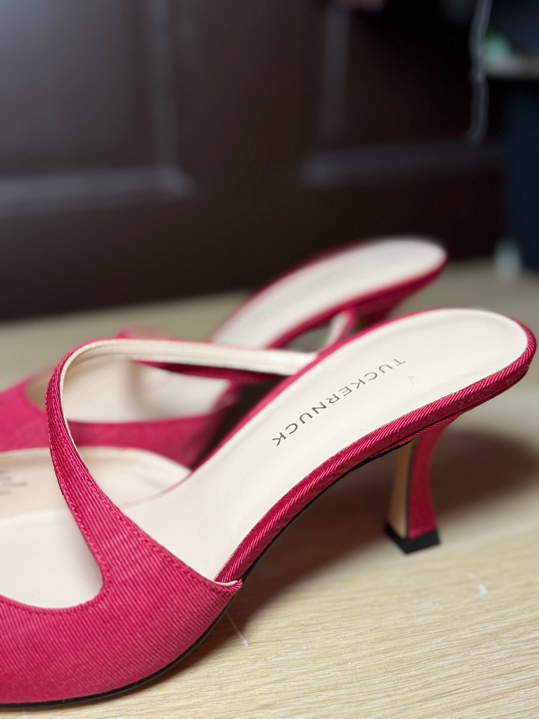 Tuckernuck | Red Moire Mimi Heels, 7