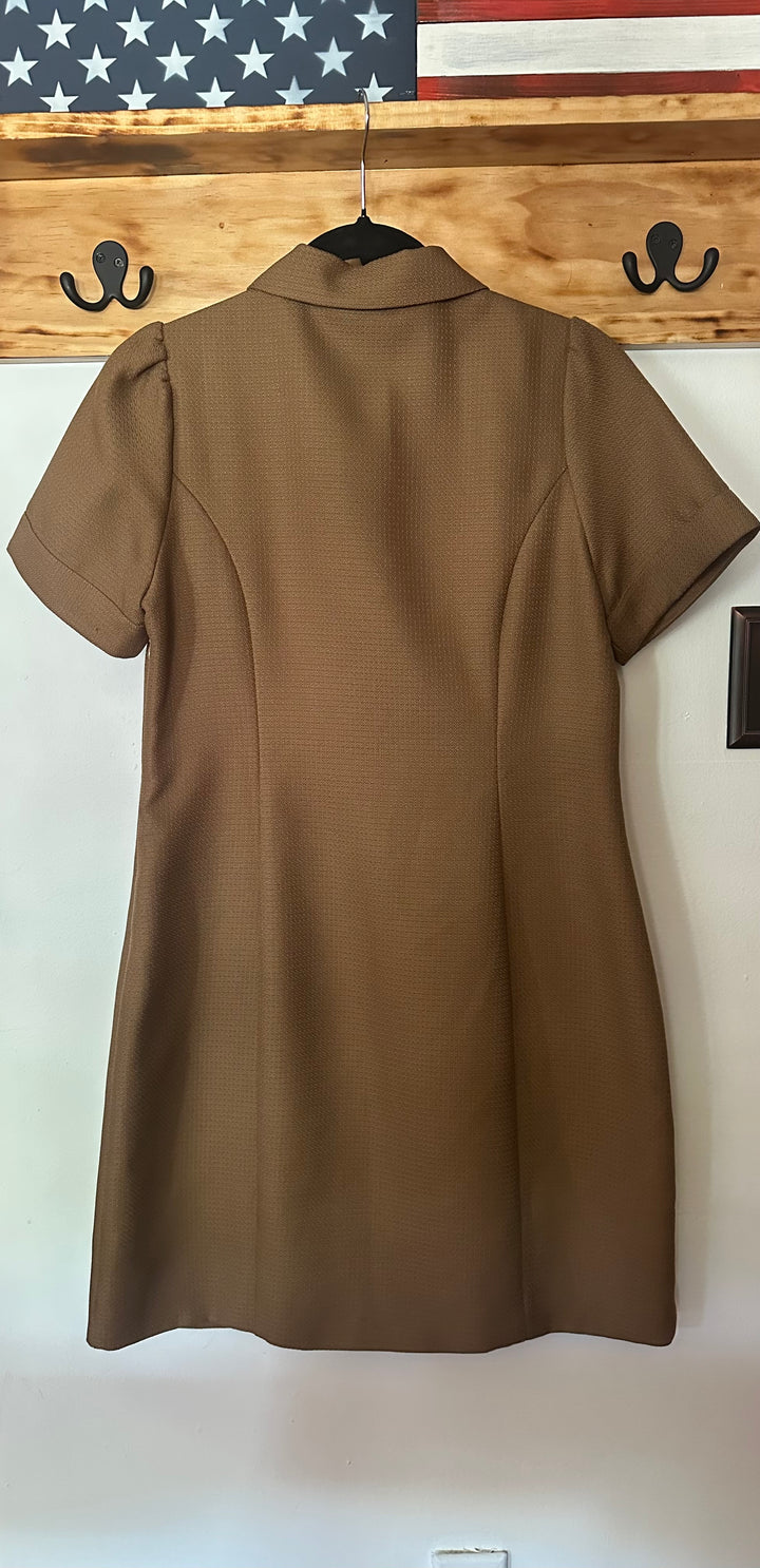 Jade | Textured Brown Collared Short Sleeve Dress