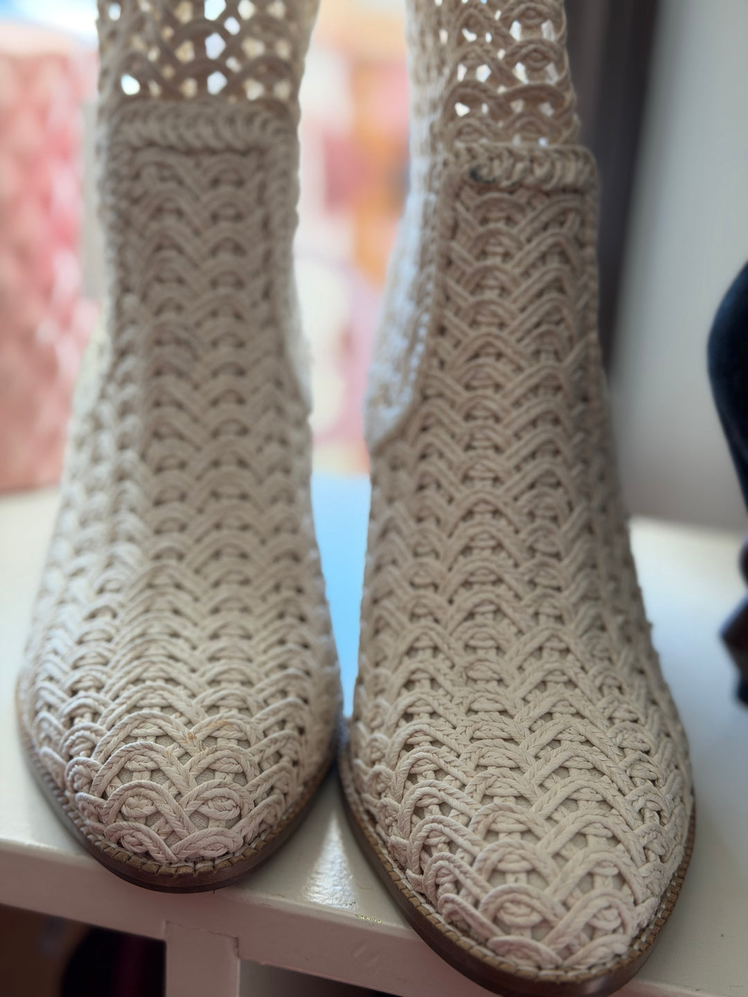 Kelsi Dagger \ Emery Ivory Crochet Booties, 7.5