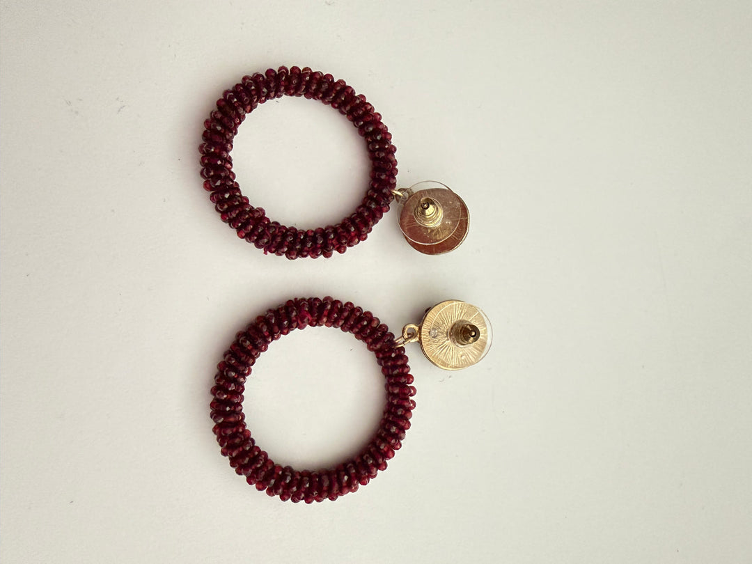 Dark Red Circle Earrrings