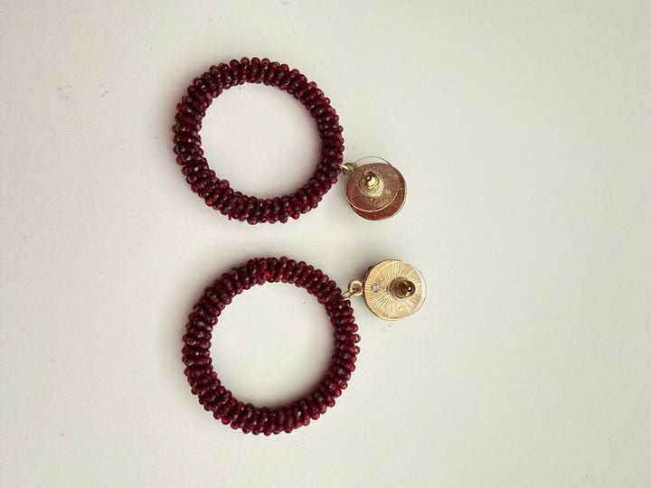Dark Red Circle Earrrings