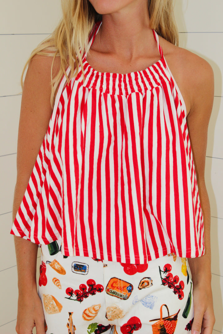 Red Stripe Halter Top, S