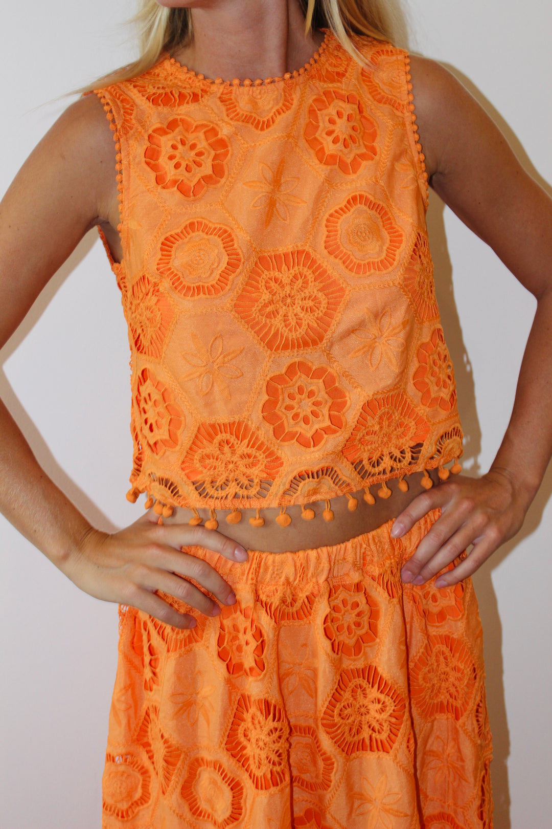AVARA | Eyelet Maxi Skirt + Top Set, S
