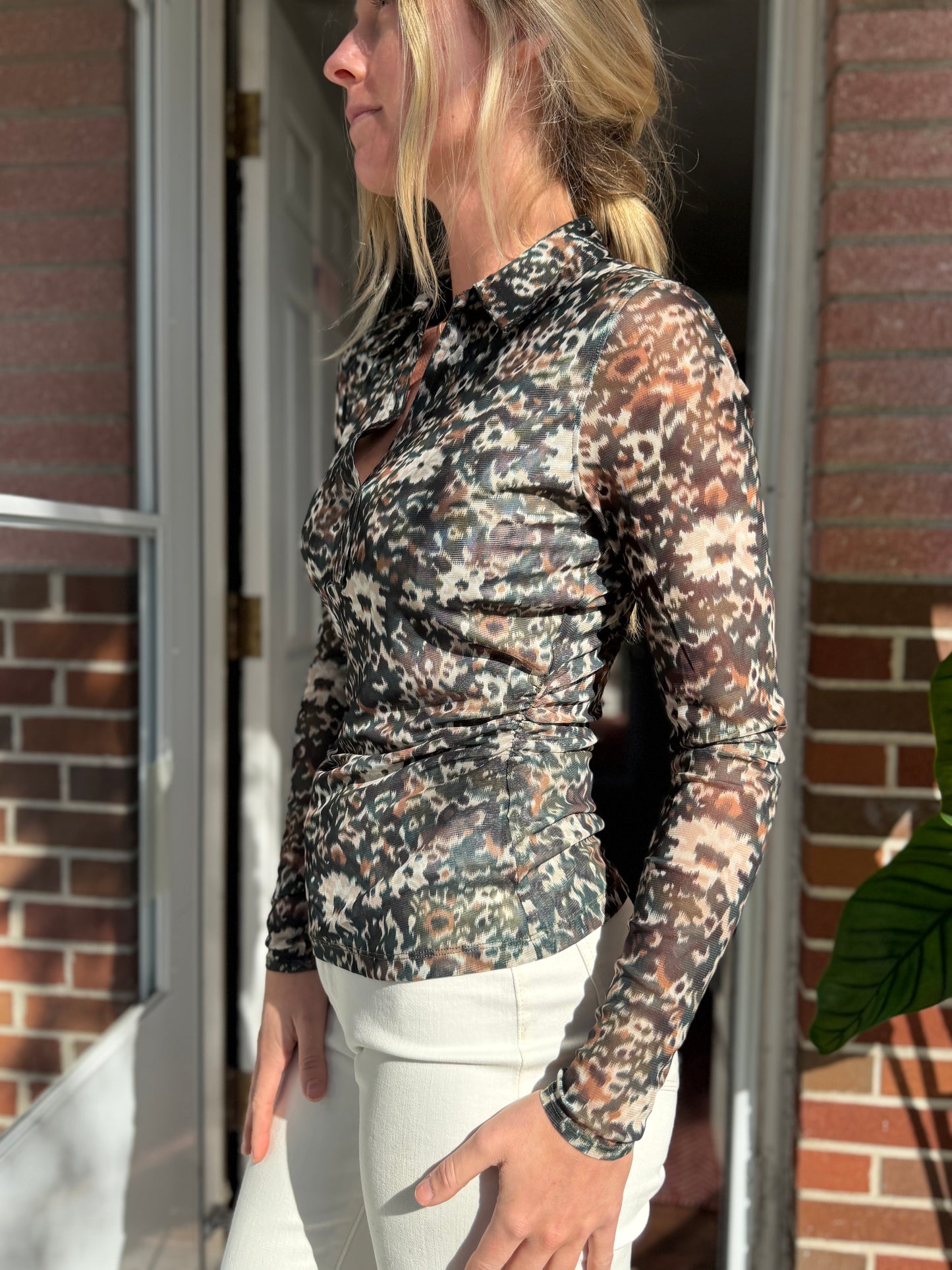 Madewell | Laura Long Sleeve Mesh Polo Top, M