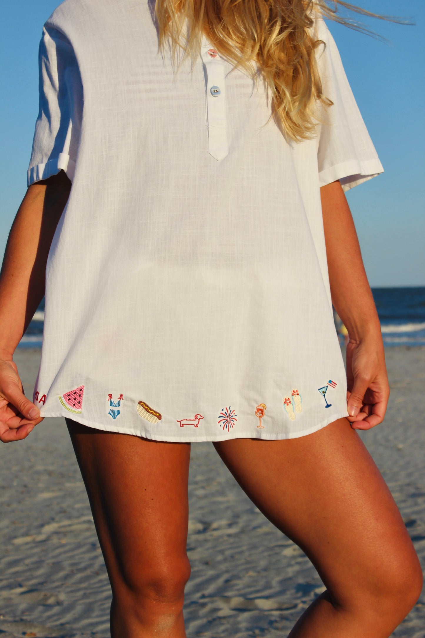 Endsley | Embroidered Trim Linen Top, M/L