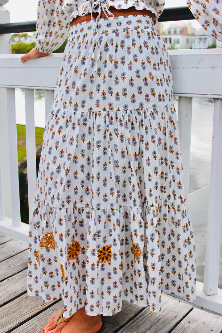 Luna Moon |  Floral Skirt Eyelet Set, S
