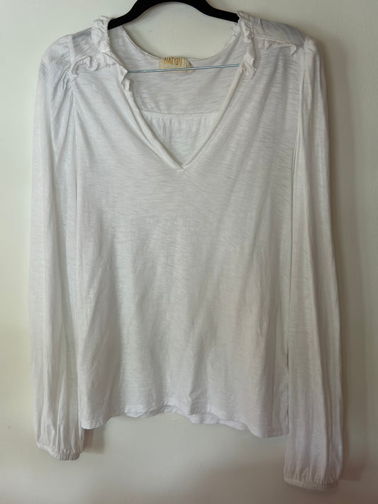Nation LTD | White Long Sleeve with Ruffle Detail