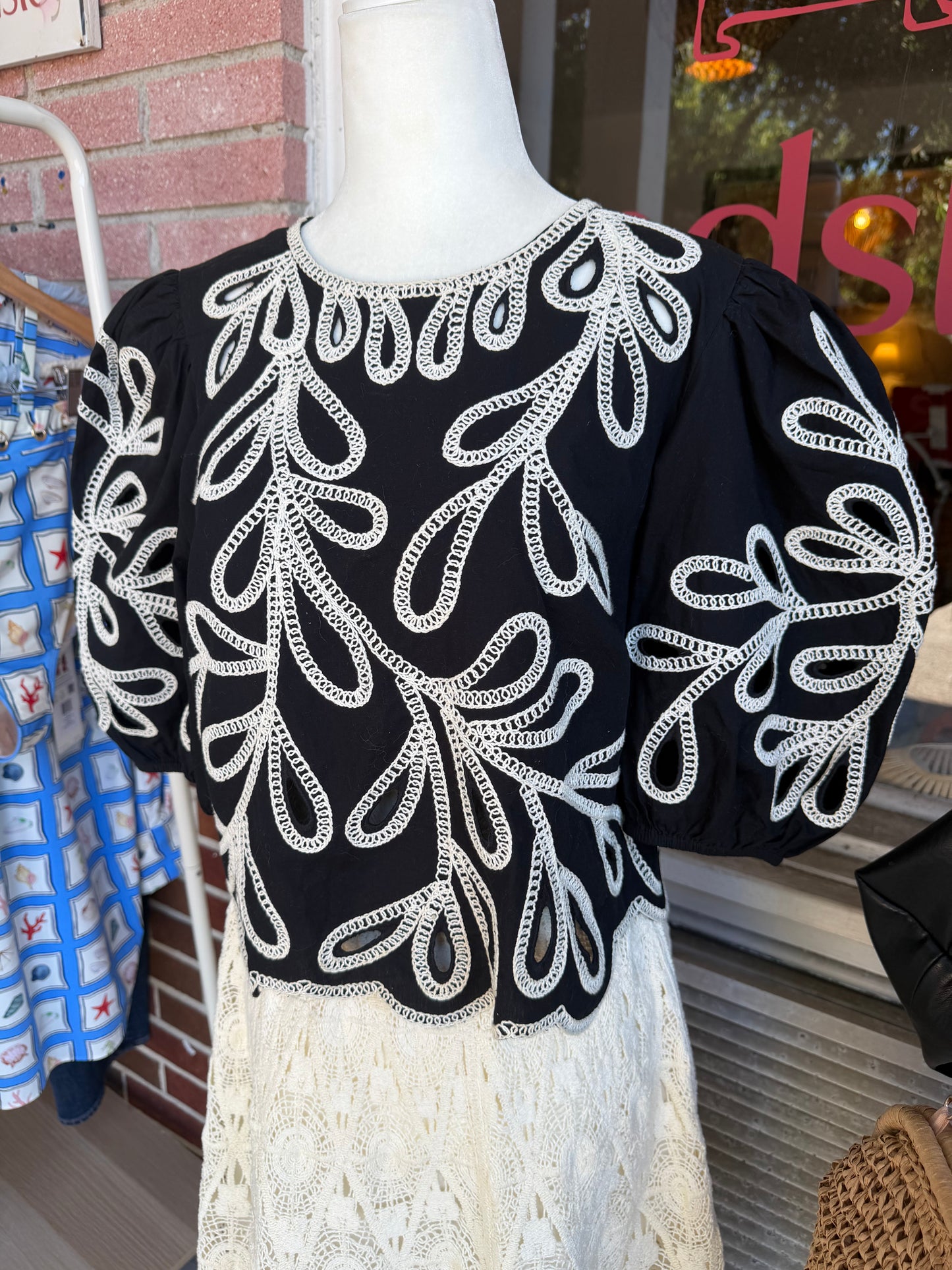 Express | Embroidered Eyelet Puff Sleeve Top, S