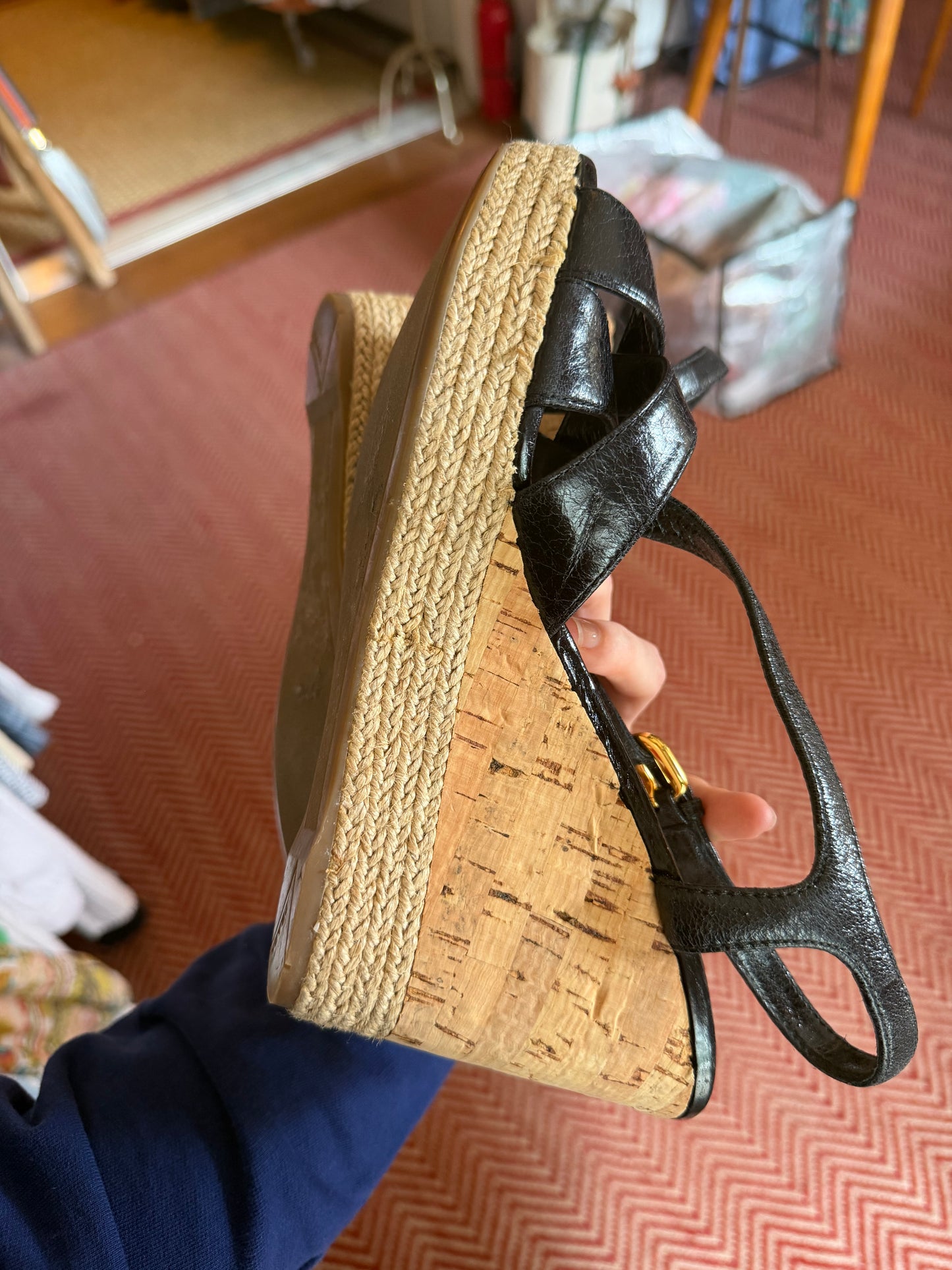 Prada | Patent Leather Cork Wedge, 7.5