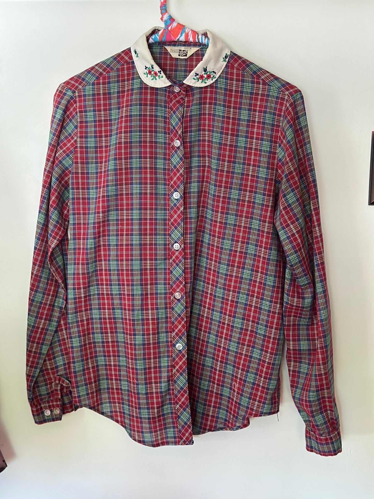Vintage* Sears | Plaid Button Down w/ Floral Collar