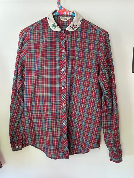 Vintage* Sears | Plaid Button Down w/ Floral Collar
