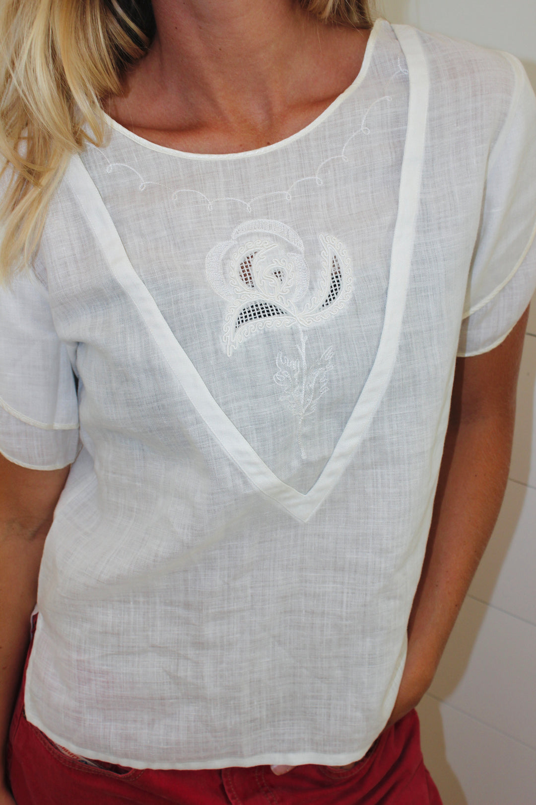 Vintage Floral Linen Top