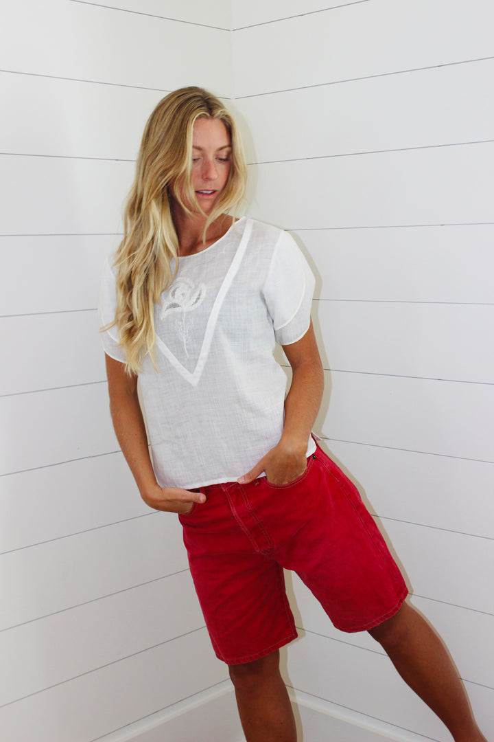 Vintage Floral Linen Top