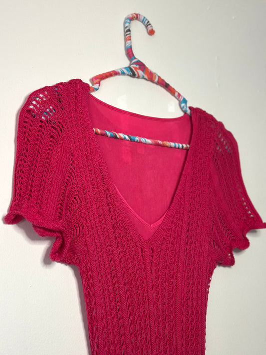 Pink Knit/Crochet Midi Dress