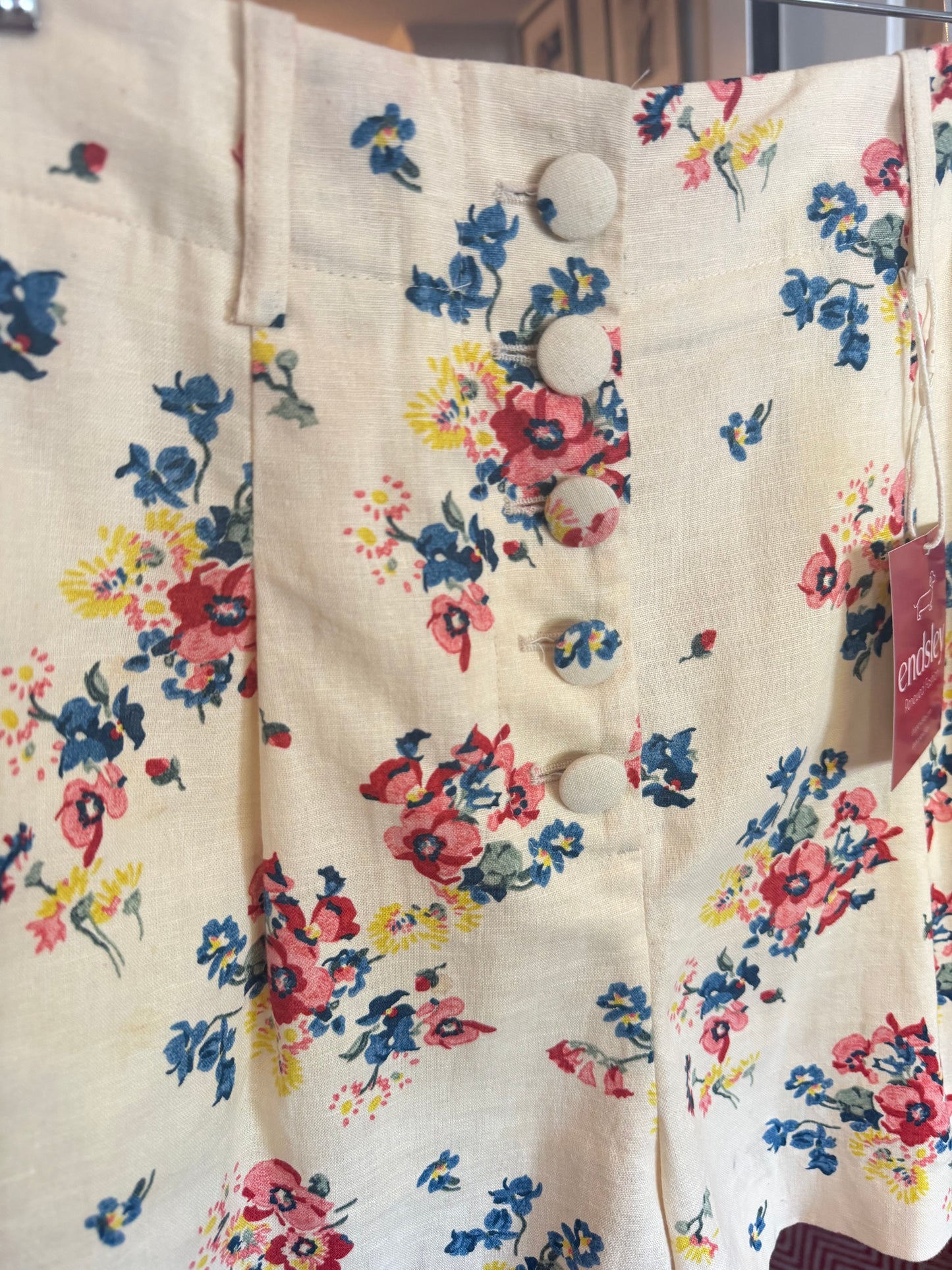 Sezane | Ecru Floral Linen Blend High Waisted Shorts, 36