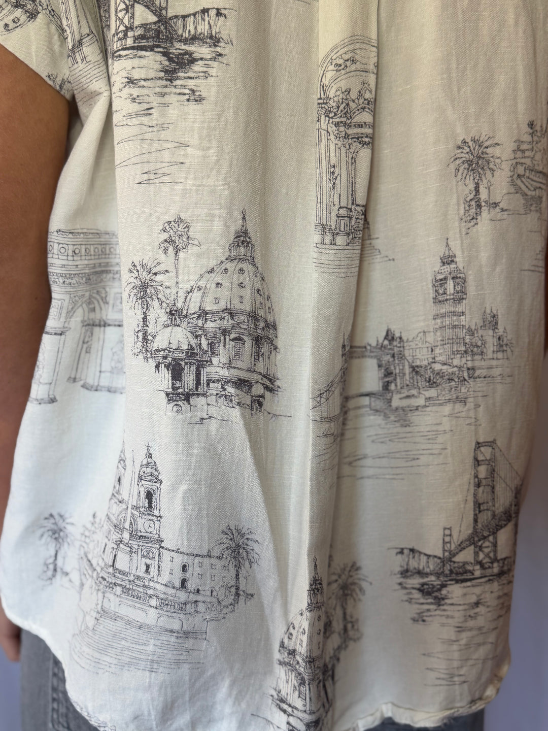 Fate | Linen Euro Print Button Up, M