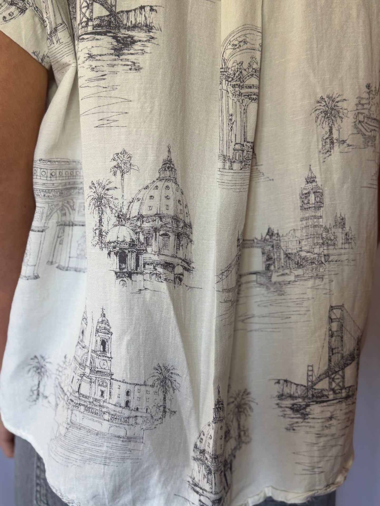 Fate | Linen Euro Print Button Up, M