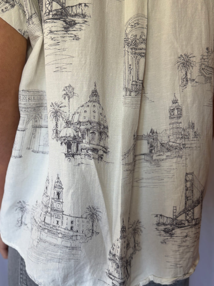 Fate | Linen Euro Print Button Up, M