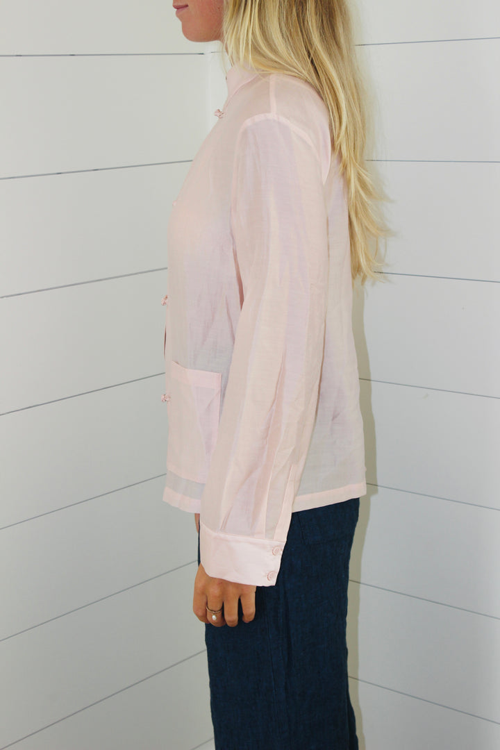 Zara | Satin Frog Clasp Shirt, XS