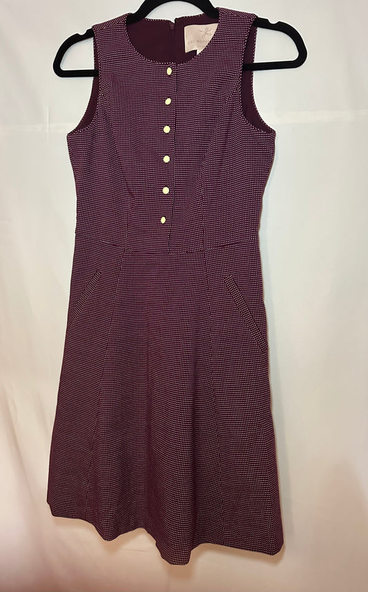 Gal Meets Glam Sleeveless Plum Polka Dot Dress, 0