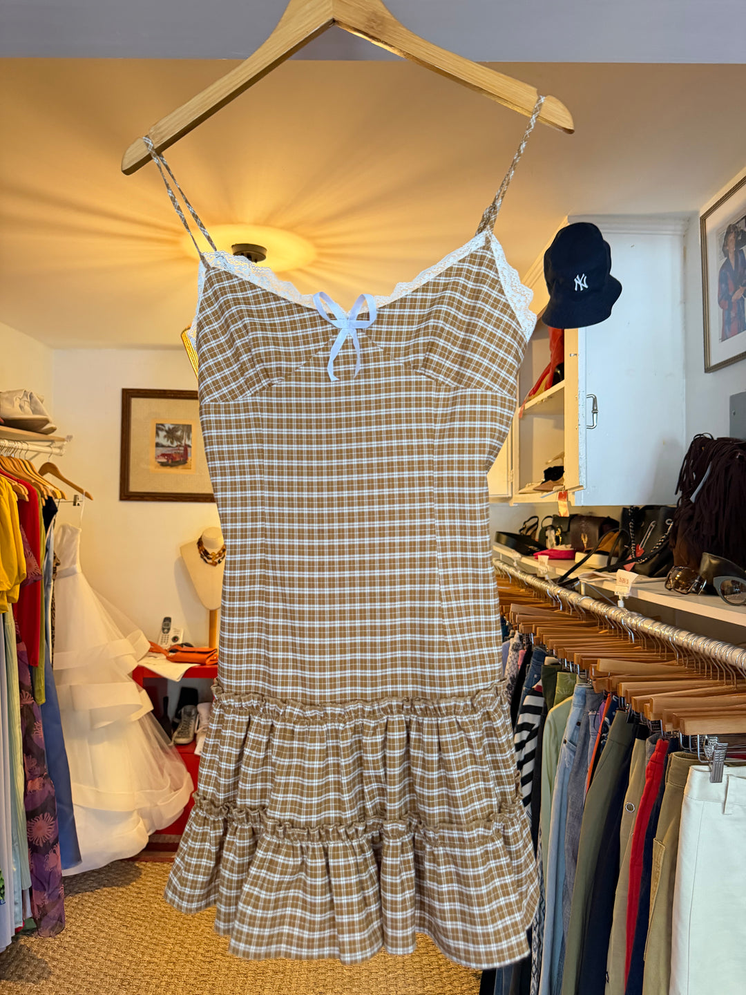 Lioness | Gingham Ruffle Mini Dress, XS